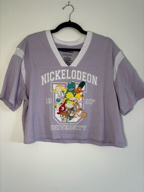 Nickelodeon Lavender 'Nickelodeon University' Cropped V-Neck Tee